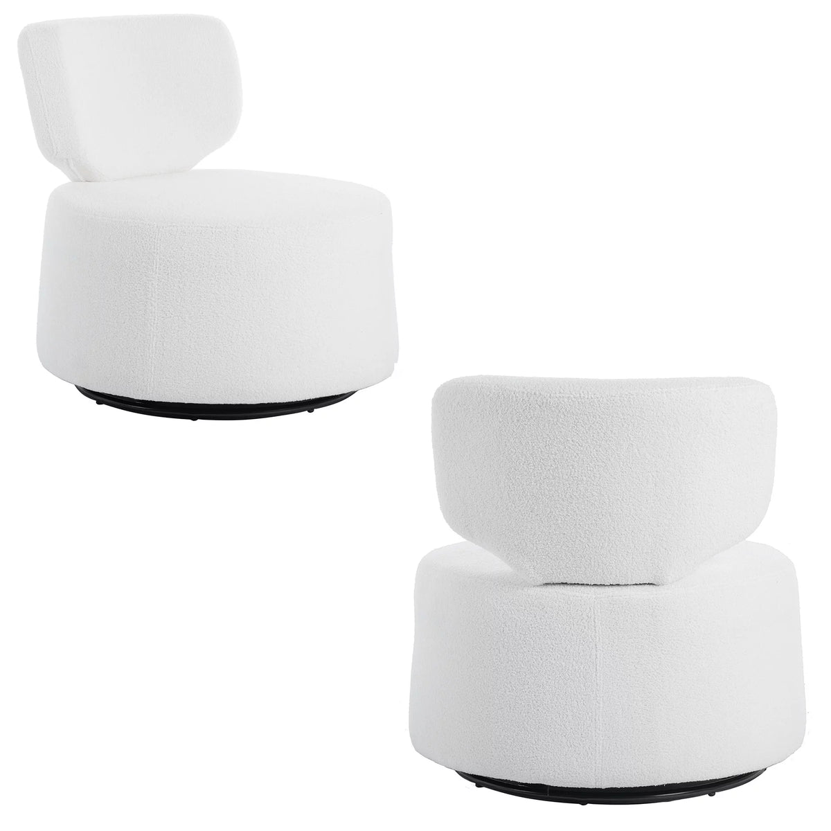 White Round Plush Upholstered Swivel Chair N41244