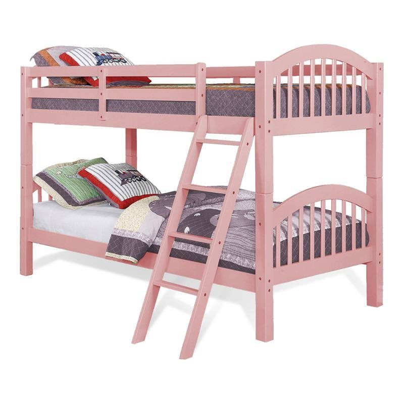 Twin/Twin Arched Bunk Bed in Pink Solid Wood N6512