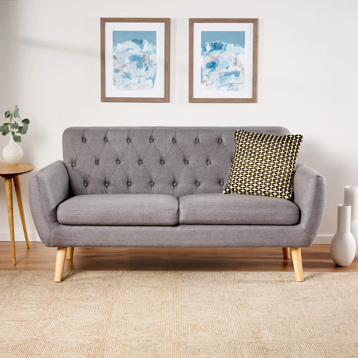 Dark Grey Tufted Fabric Sofa F827