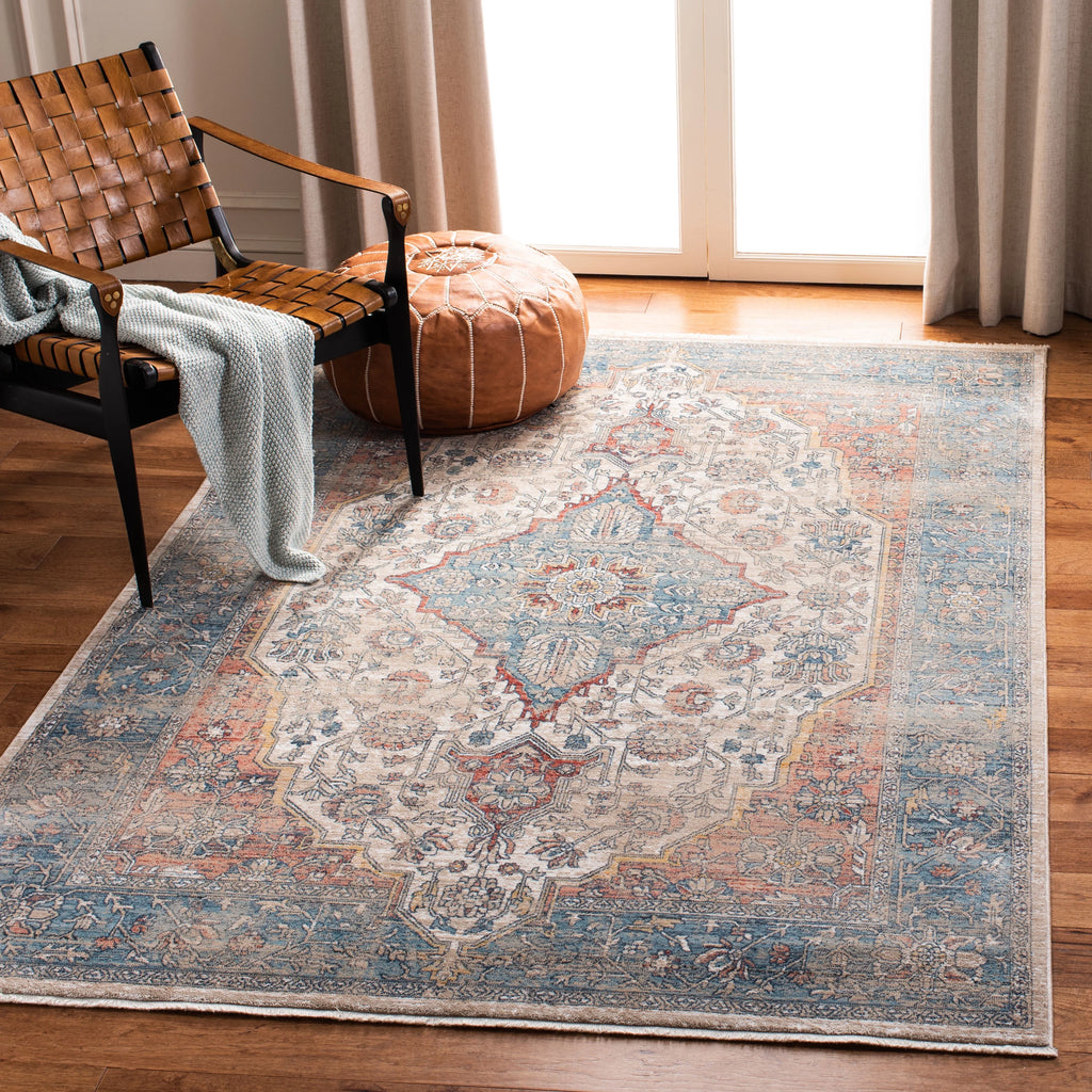 Navy Ivory Floral Bordered Area Rug 6' x 9' K39809