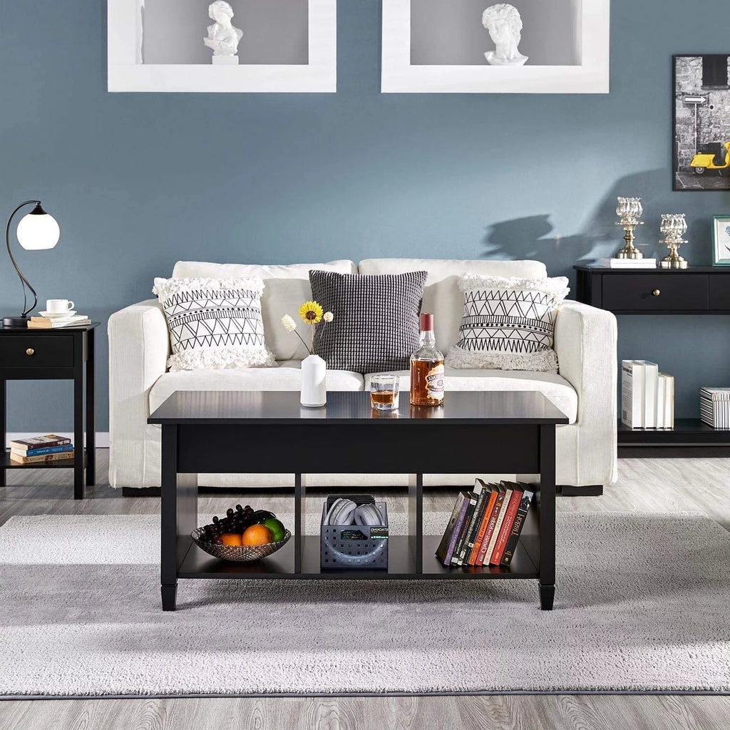Lift Top Coffee Table with Hidden Compartment Black S60477