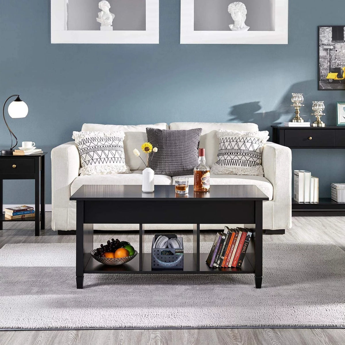 Lift Top Coffee Table with Hidden Compartment Black S60477