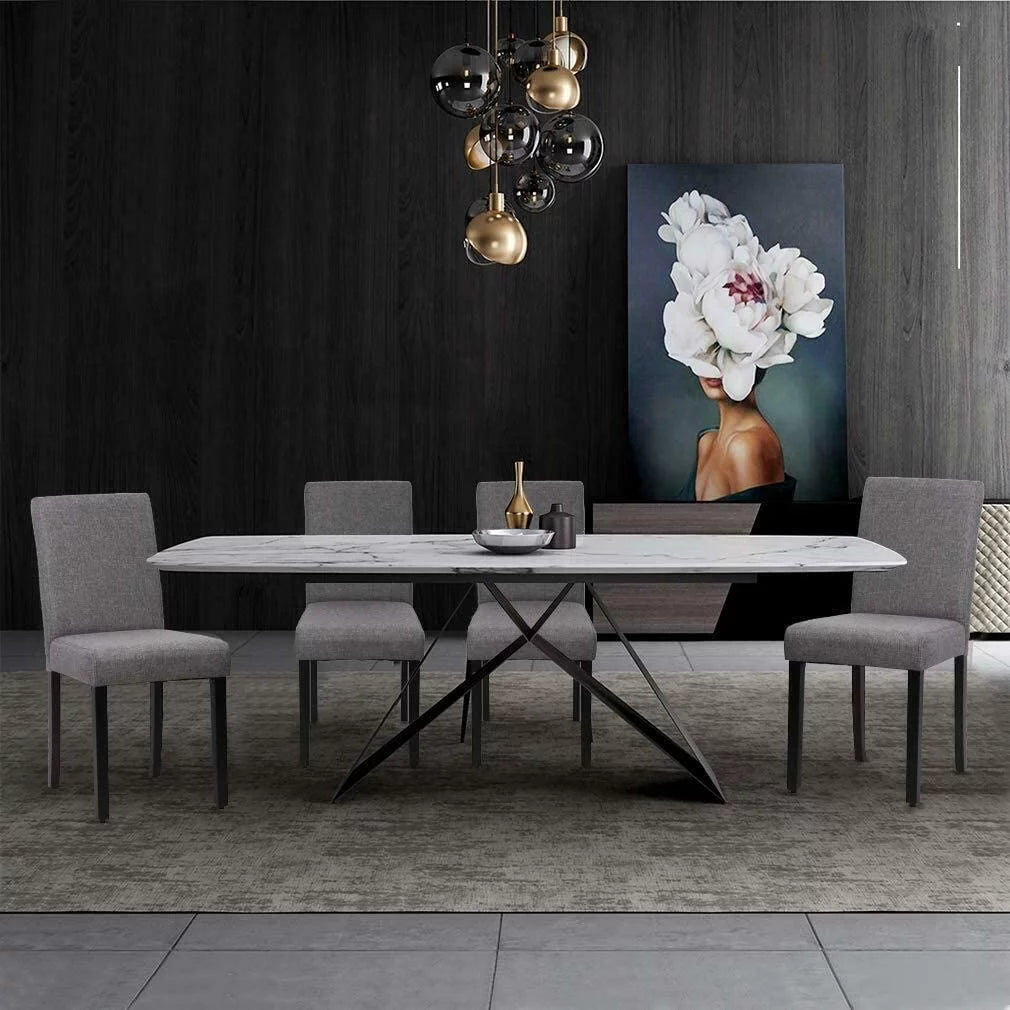Gray Set of 4 Fabric Padded Dining Chairs with Solid Wooden Legs B186788