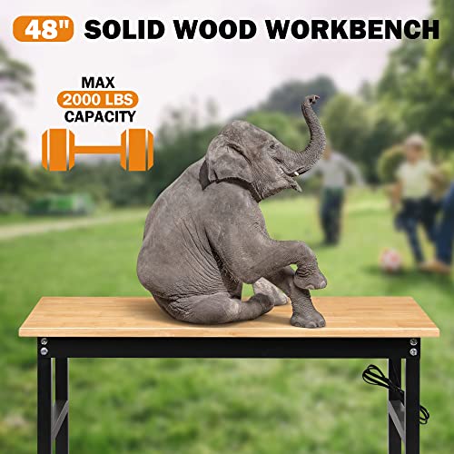 48" Heavy Duty Adjustable Rubber Wood Workbench with Pegboard V29741