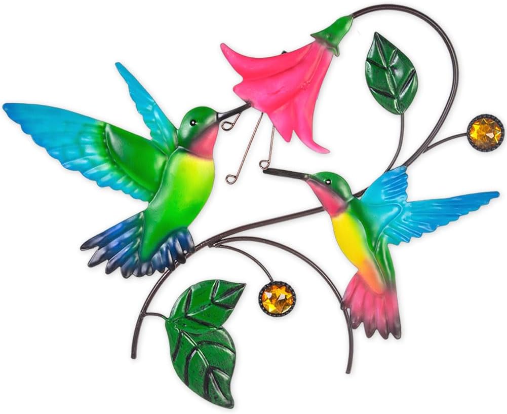 Metal Wall Art Hummingbird With Flower Decor H3526