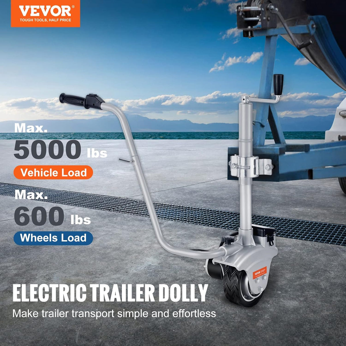 Electric Trailer Dolly, 5000lbs Towing Capacity, 350W 12V Trailer Jockey Wheel with 8'' Rubber Tire G9253