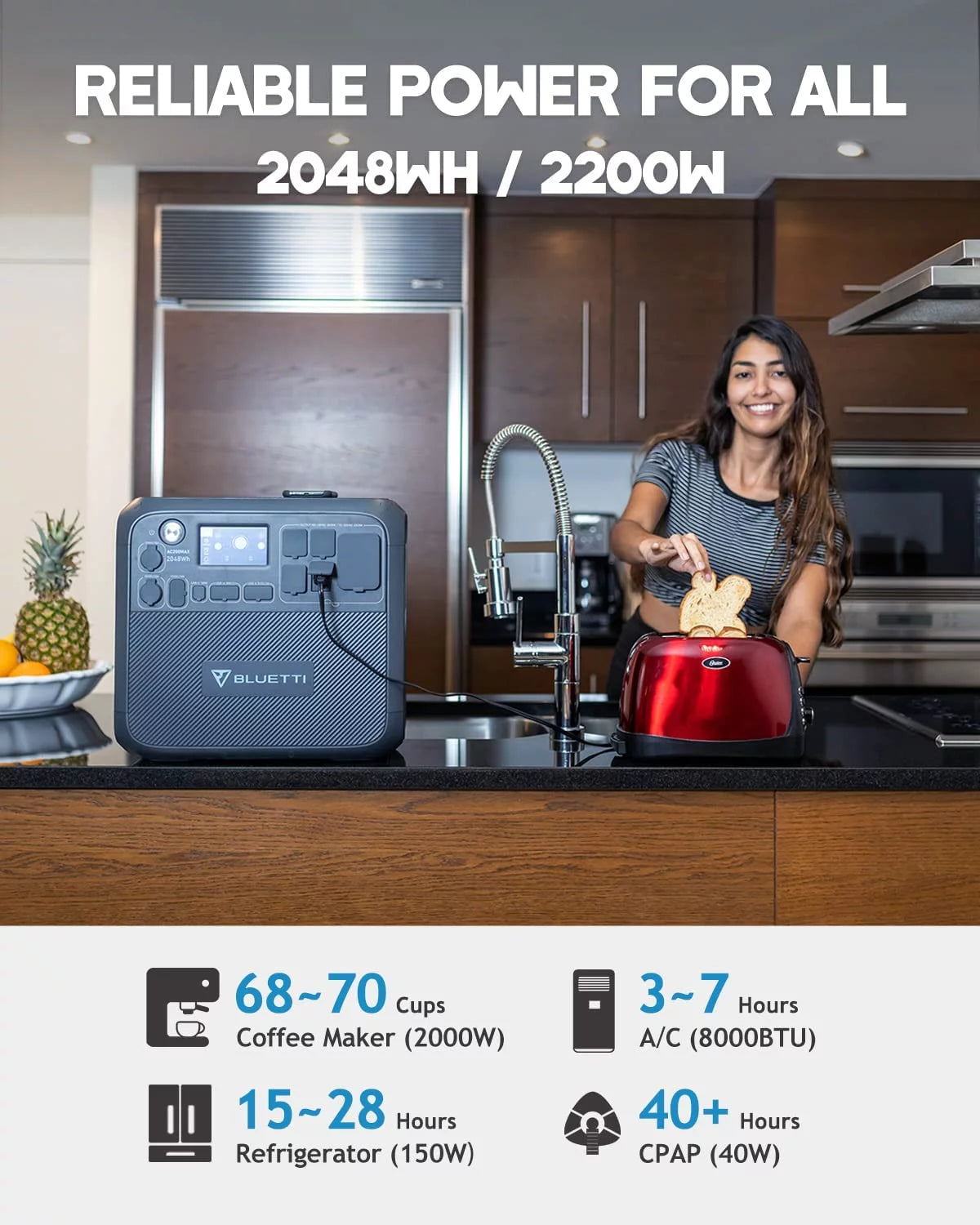Portable Solar Generator with 3 200W Solar Panels, AC200MAX 2048Wh Power Station, LiFePO4 Battery Pack V8126