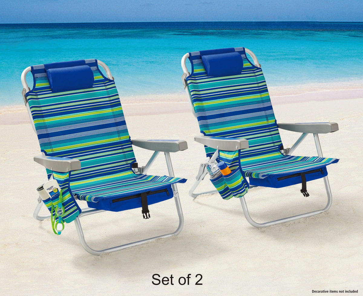 2-Pack Lay-Flat Backpack Chair Blue & Green Stripe M963