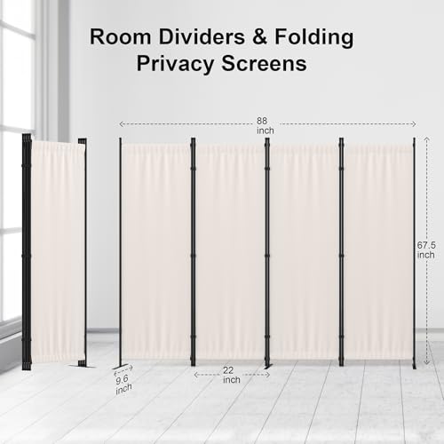 4 Panel Folding Privacy Screen Room Divider with 3 Metal Feet Y979876