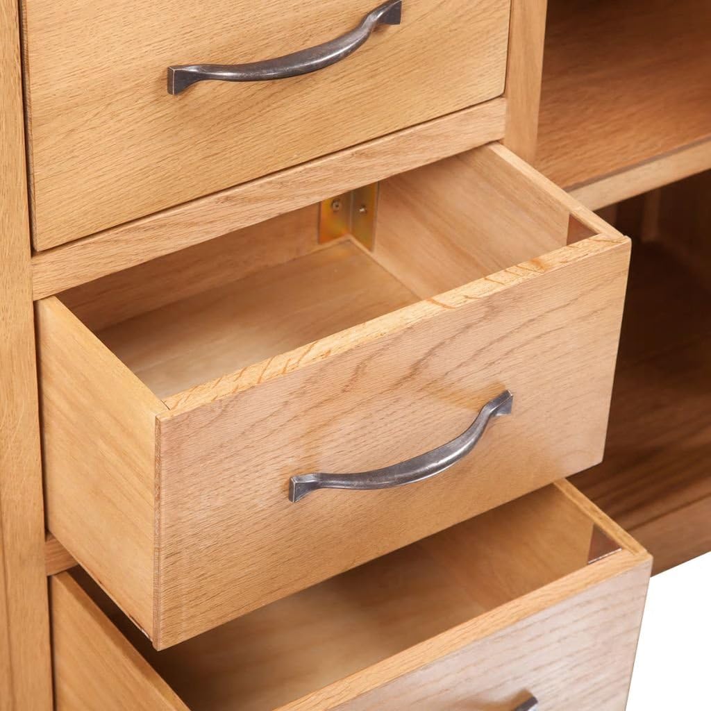 Oak Wooden Sideboard with 3 Drawers and 2 Cupboards Storage Cabinet Z893618