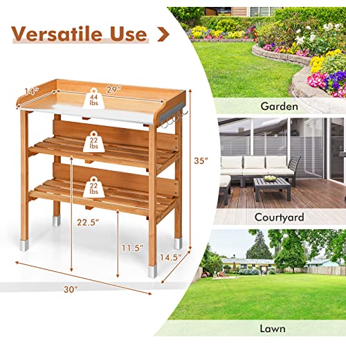 Wooden Potting Bench with 3-Tier Storage Shelf H6084