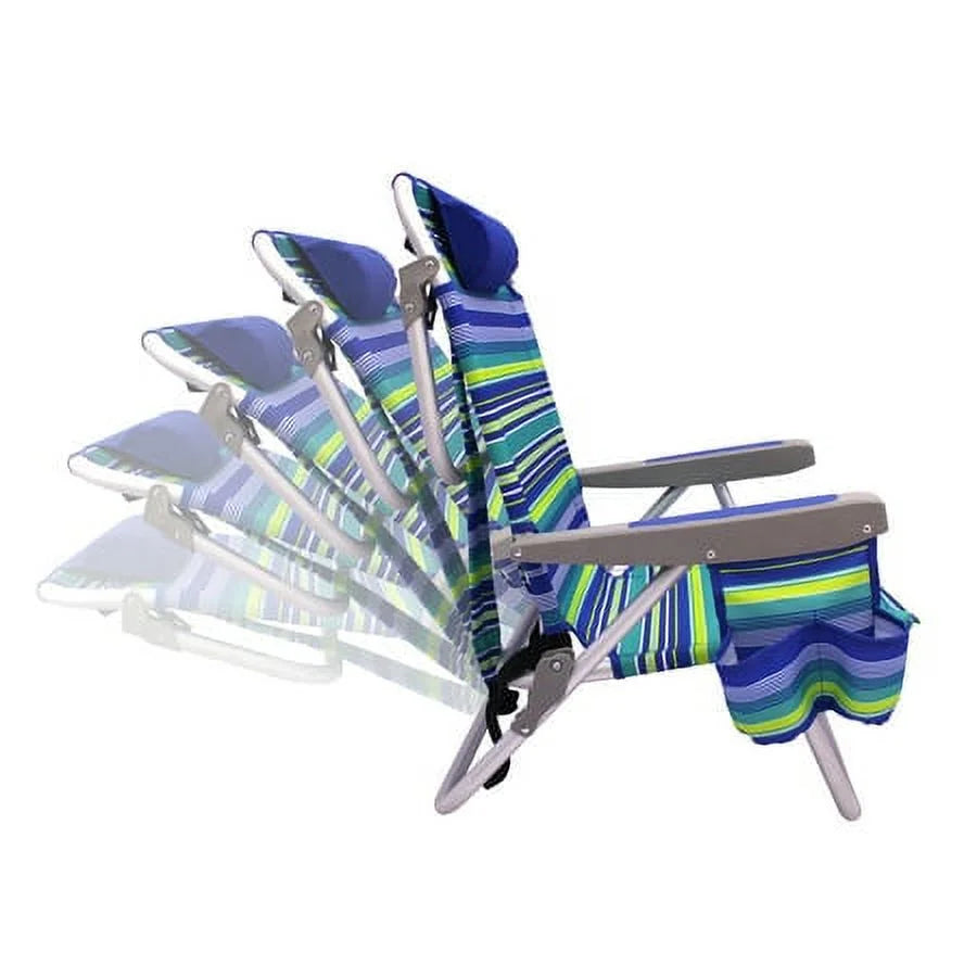2-Pack Lay-Flat Backpack Chair Blue & Green Stripe M963
