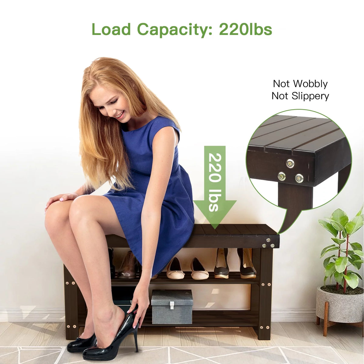Bamboo 3-Tier Shoe Rack Bench Z97918