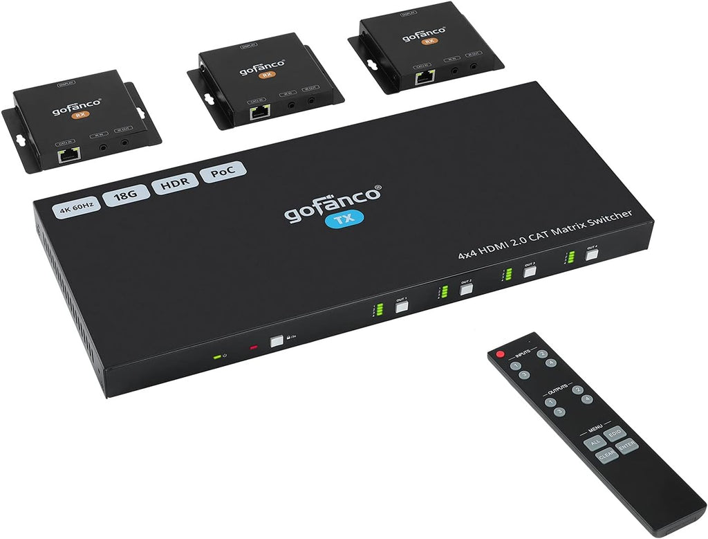 1x4 HDMI 2.0 Extender Splitter 4K 60Hz Over Cat6/Cat7 Ethernet Cable with HDMI Local Loopout B1043
