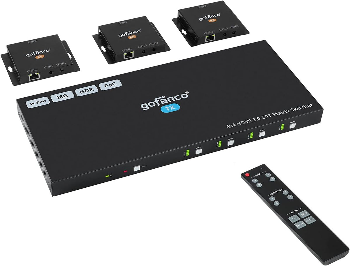 1x4 HDMI 2.0 Extender Splitter 4K 60Hz Over Cat6/Cat7 Ethernet Cable with HDMI Local Loopout B1043