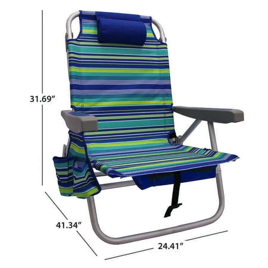 2-Pack Lay-Flat Backpack Chair Blue & Green Stripe M963