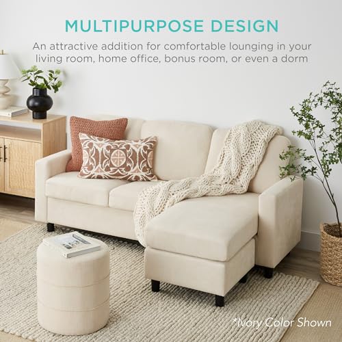 Beige Upholstered Sectional Sofa with Chaise W9464