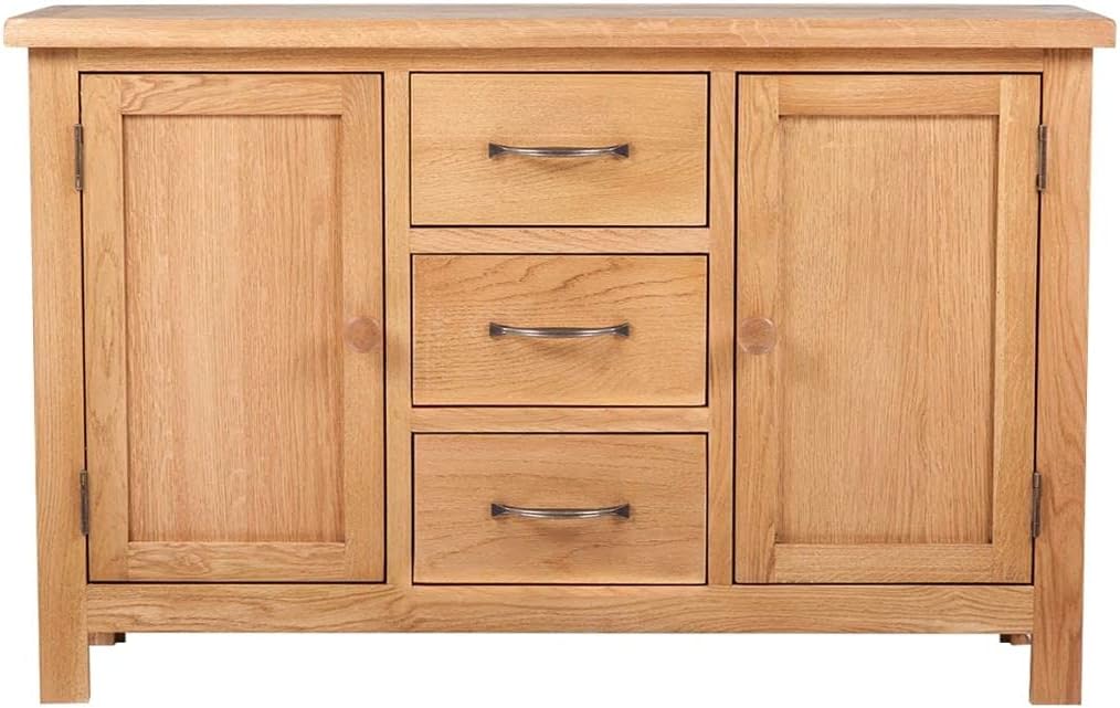 Oak Wooden Sideboard with 3 Drawers and 2 Cupboards Storage Cabinet Z893618