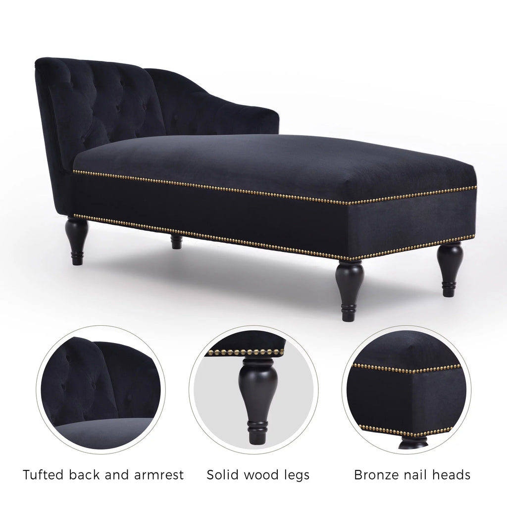 Black Velvet Button Tufted Chaise Lounge A565
