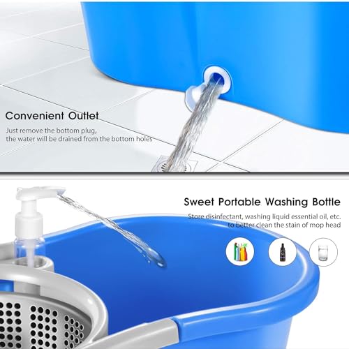 Mop and Bucket with Wringer Set, 4 Washable Microfiber Pads X454431