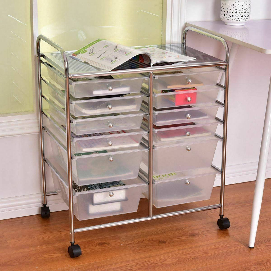 Rolling Cart 12 Storage Drawer Organizer Bins E446