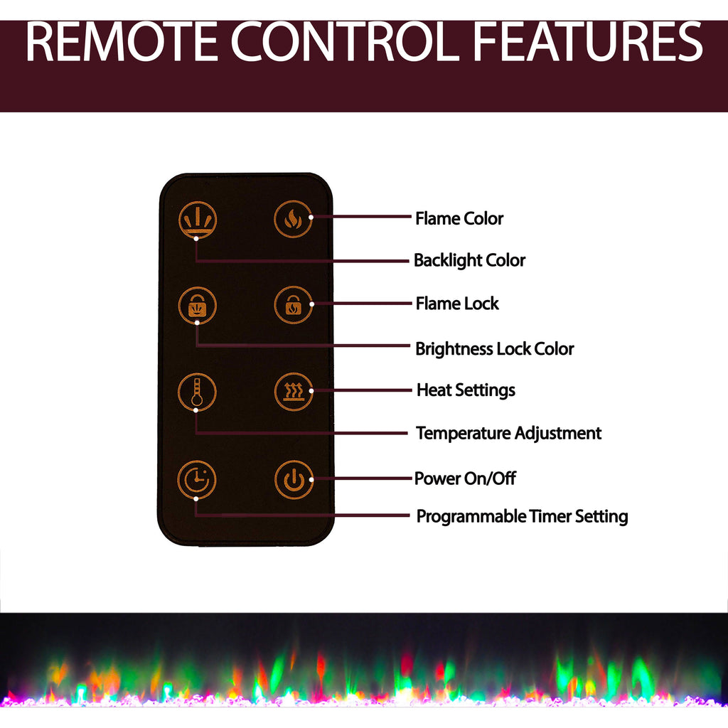 White Recessed Wall Mounted Electric Fireplace with Crystal and LED Display H851375