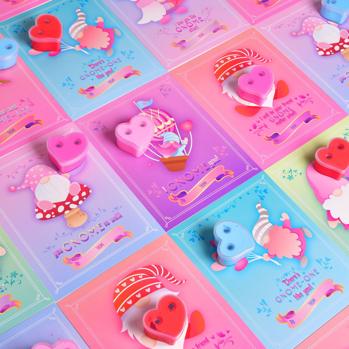 28Pcs Valentine Heart Butter Slime with Gnome Cards W284575