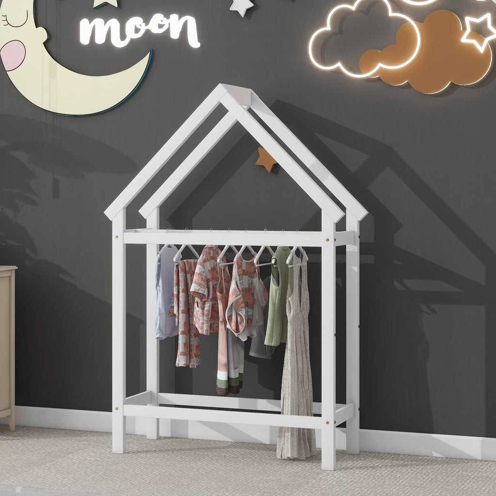 Twin House-Shaped Floor Bed Frame with 2 Detachable Stands White A733