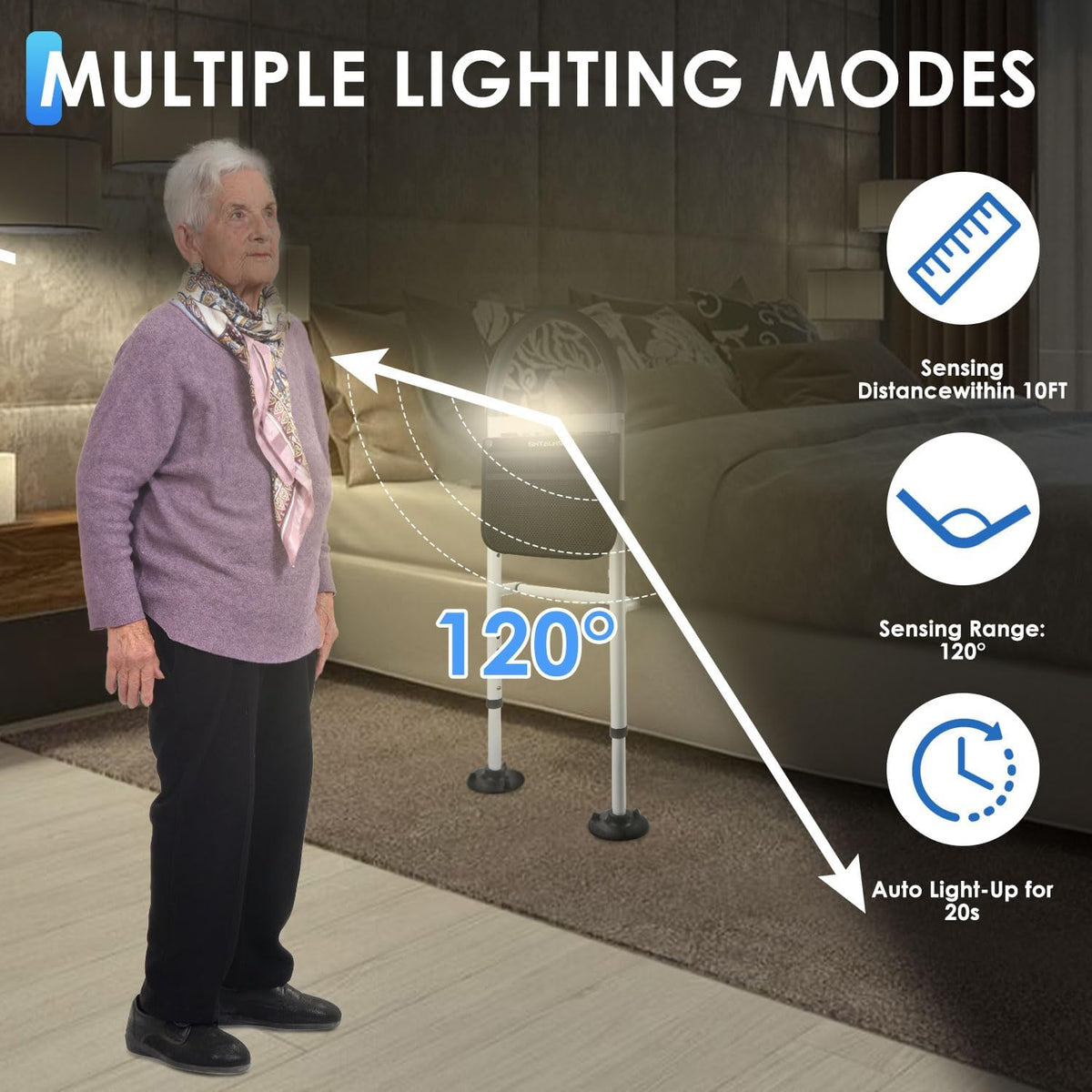 Adjustable Bed Safety Rails with Motion Light & Storage Pocket Q76677