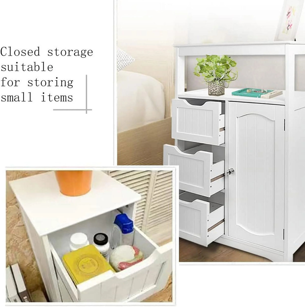 White Wooden Storage Cabinet with 3 Drawers 1 Door Z7321