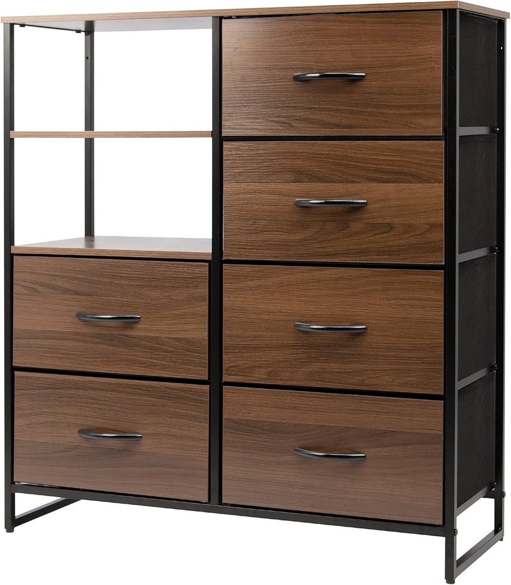 8 Drawer Fabric Storage Dresser with Wooden Top, Espresso Brown K696347
