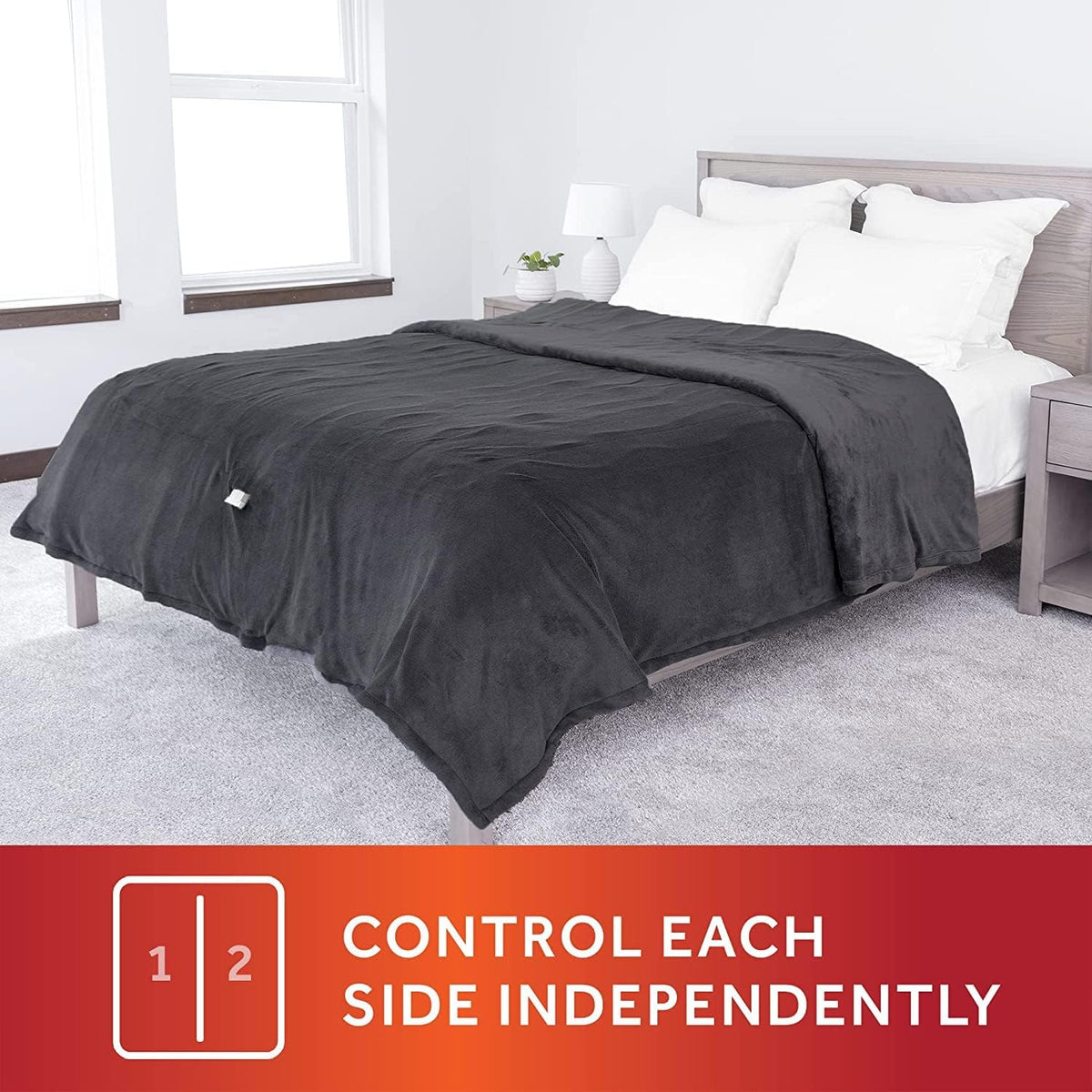 King Slate Grey Electric Heated Blanket with Dual Zone H3209