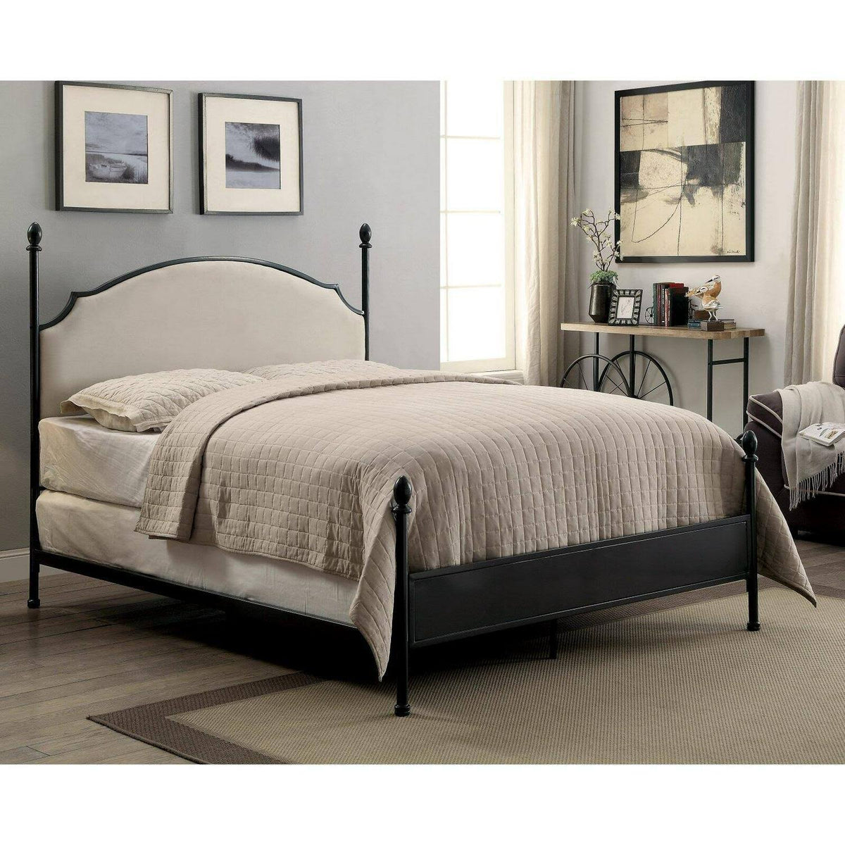 Queen Fabric and Metal Bed C8201