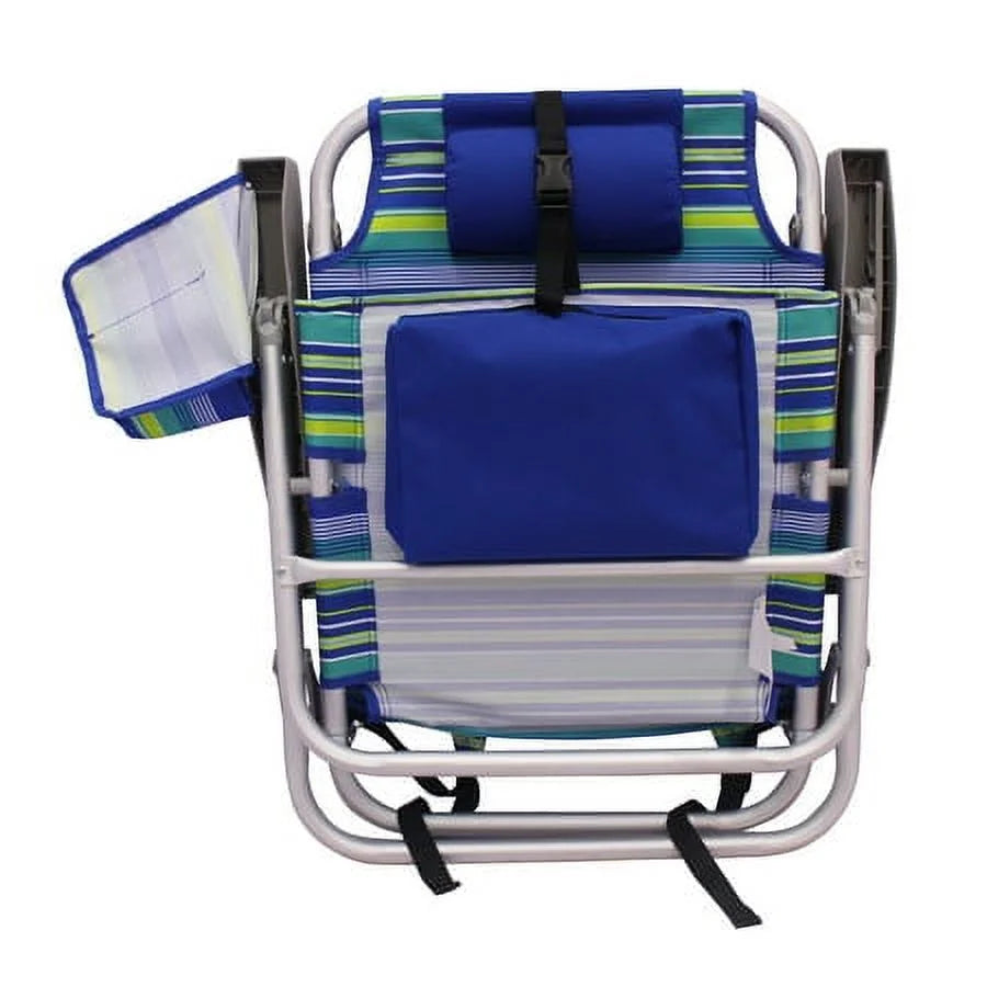 2-Pack Lay-Flat Backpack Chair Blue & Green Stripe M963