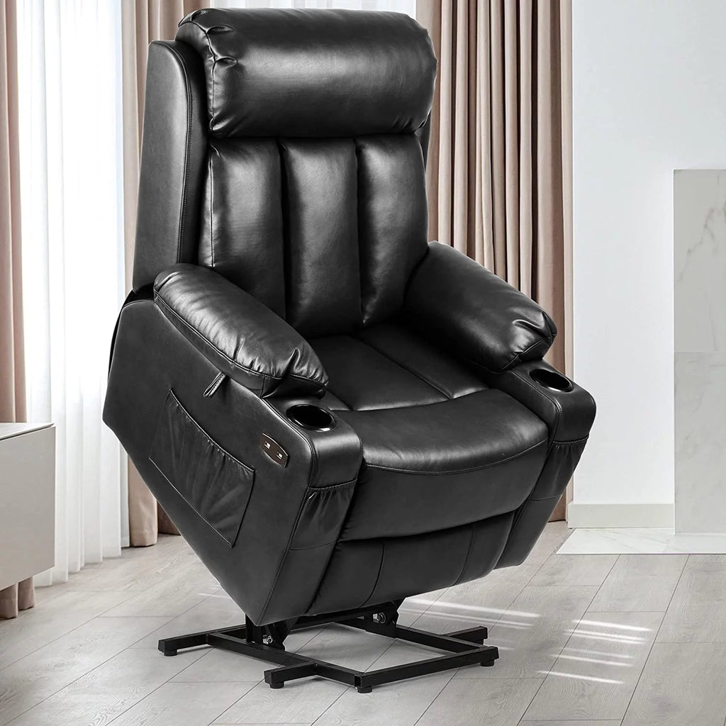 Black Faux Leather Power Lift Recliner Chair with Massage Heat T1896