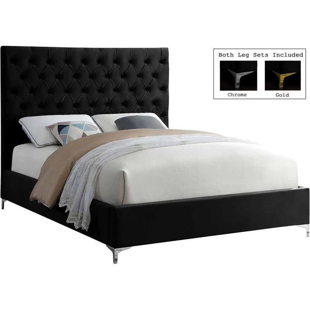 Black Velvet Tufted Queen Bed O5453