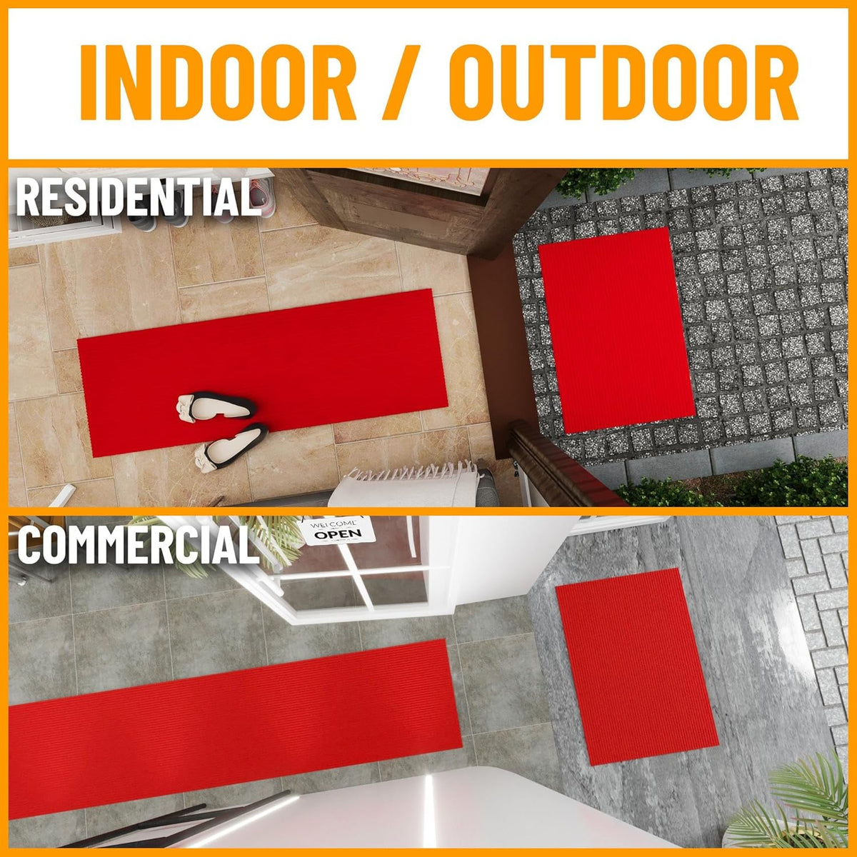 Non-Slip Rubberback 2x10 Indoor/Outdoor Runner Rug, 2' x 10', Red L2635