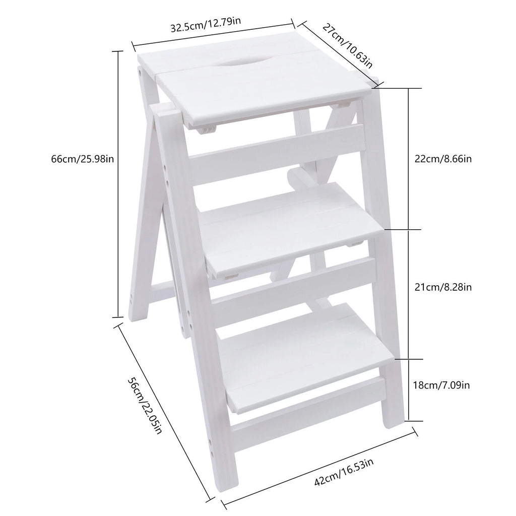 Folding Wooden Step Stool Anti-Slip White U631