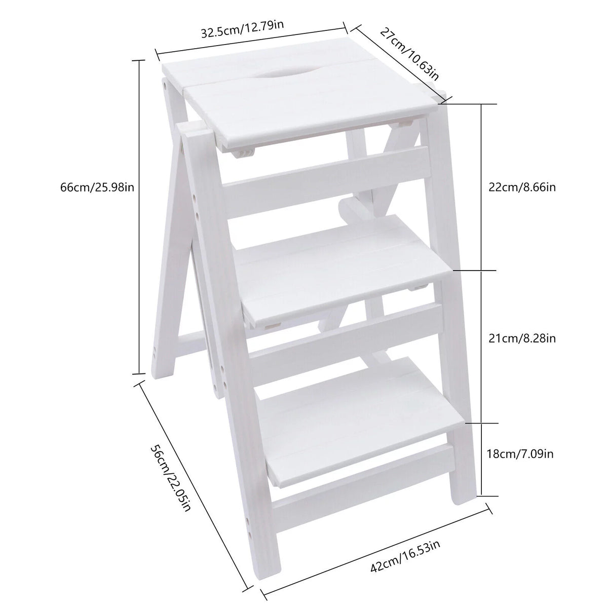 Folding Wooden Step Stool Anti-Slip White U631