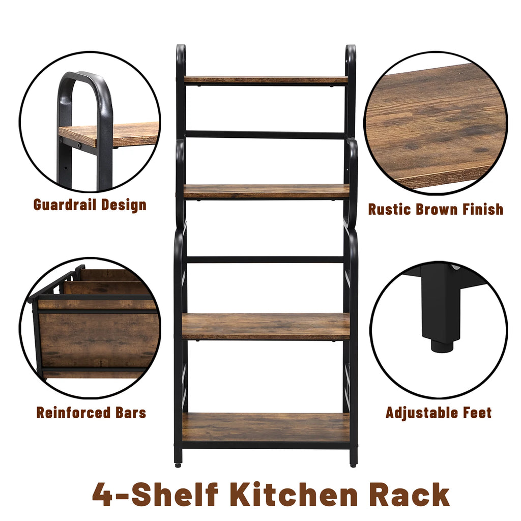 4-Tier Kitchen Bakers Rack with Storage Shelves D172