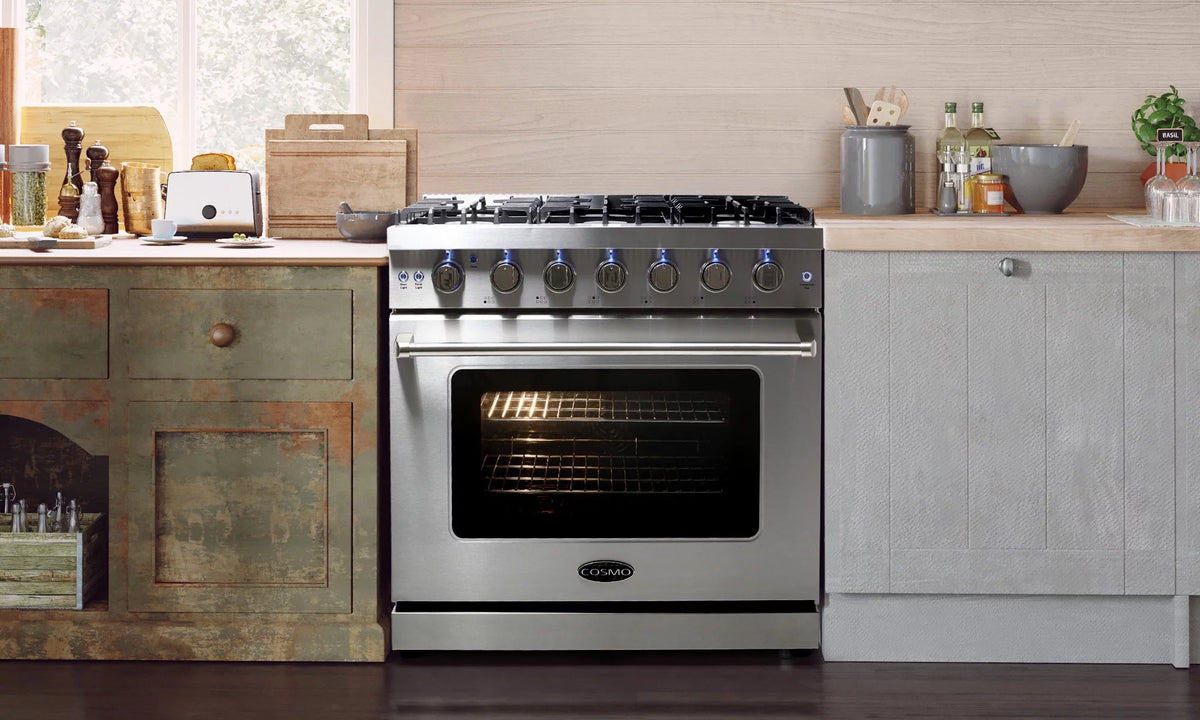 3 Piece Kitchen Appliance Package with Gas Range Range Hood and Wine Refrigerator Q58959
