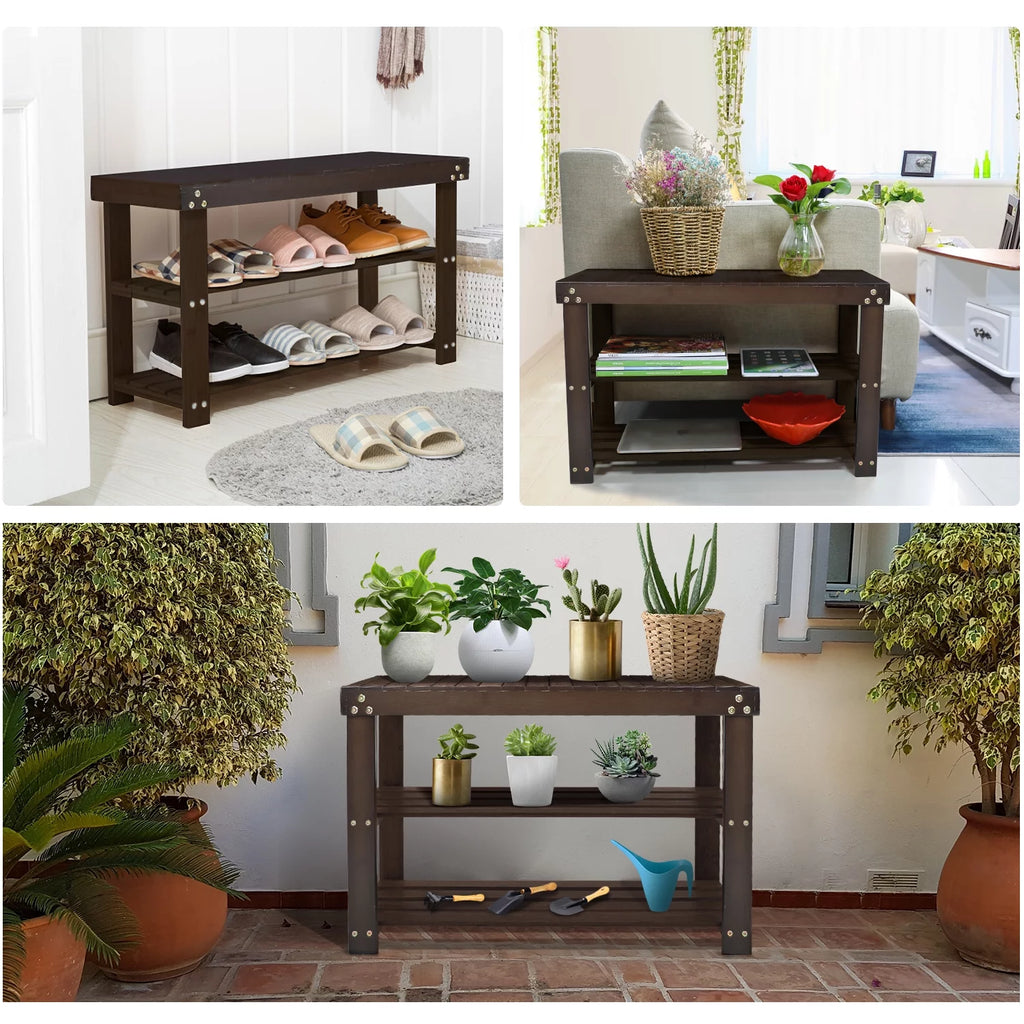 Bamboo 3-Tier Shoe Rack Bench Z97918