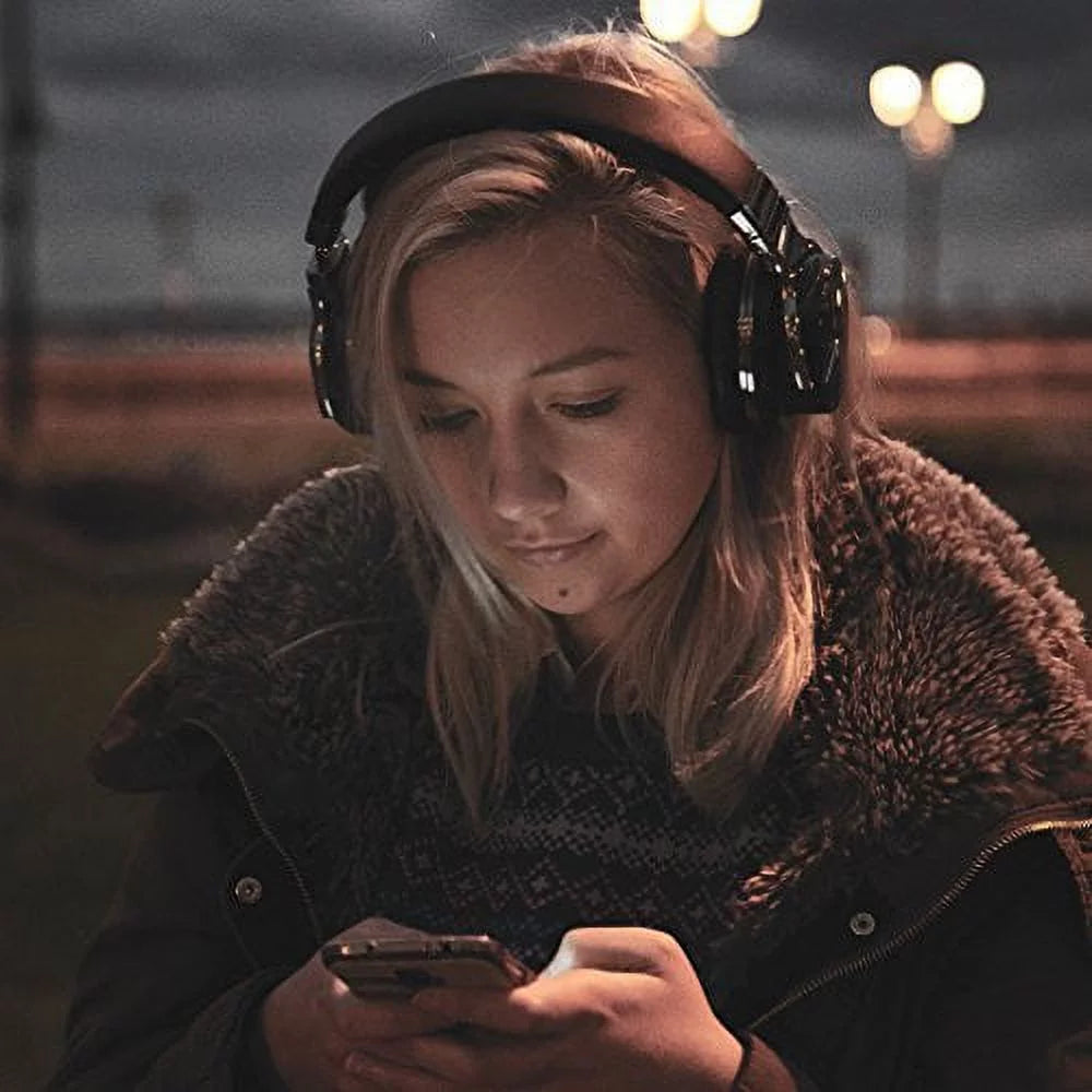 Active Noise Cancelling Bluetooth Headphones with Mic Deep Bass Wireless Over Ear (Black) Q27262