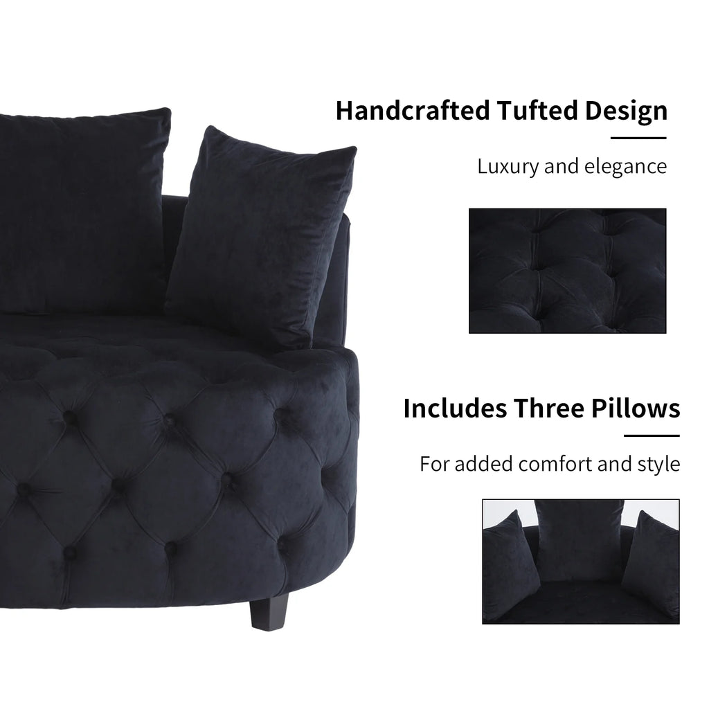 Black Velvet Tufted Round Accent Chair M39230