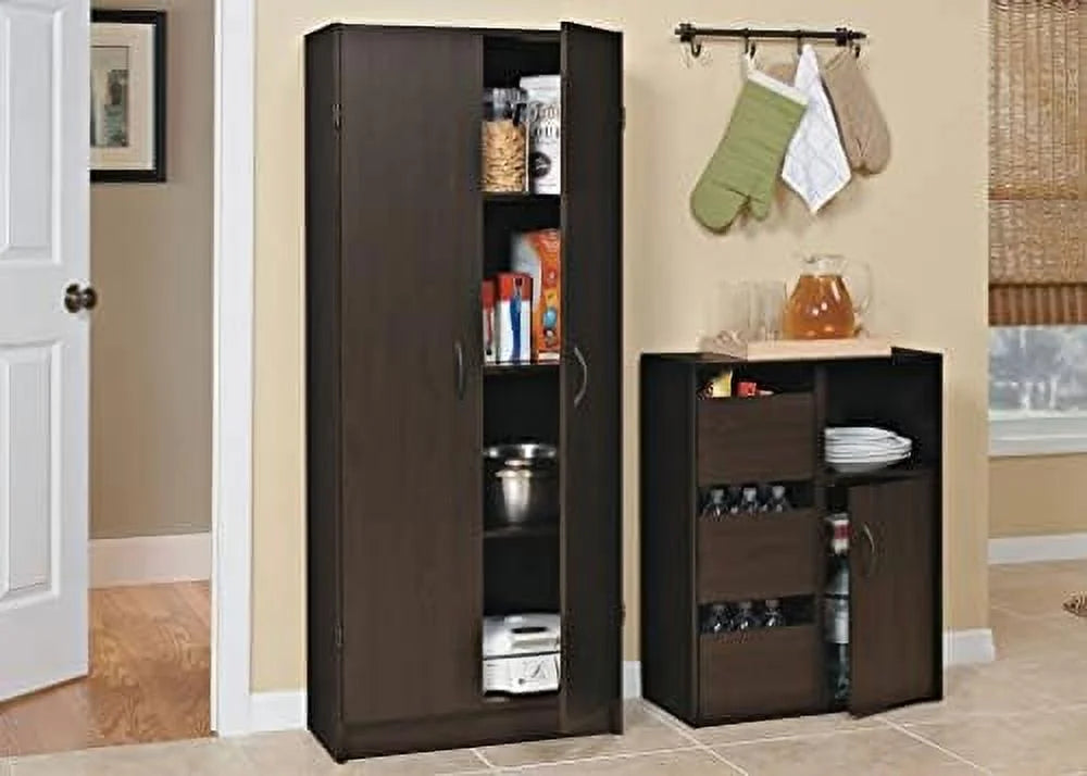 Pantry Cabinet Cupboard with 2 Doors Adjustable Shelves Dark Cherry T93787