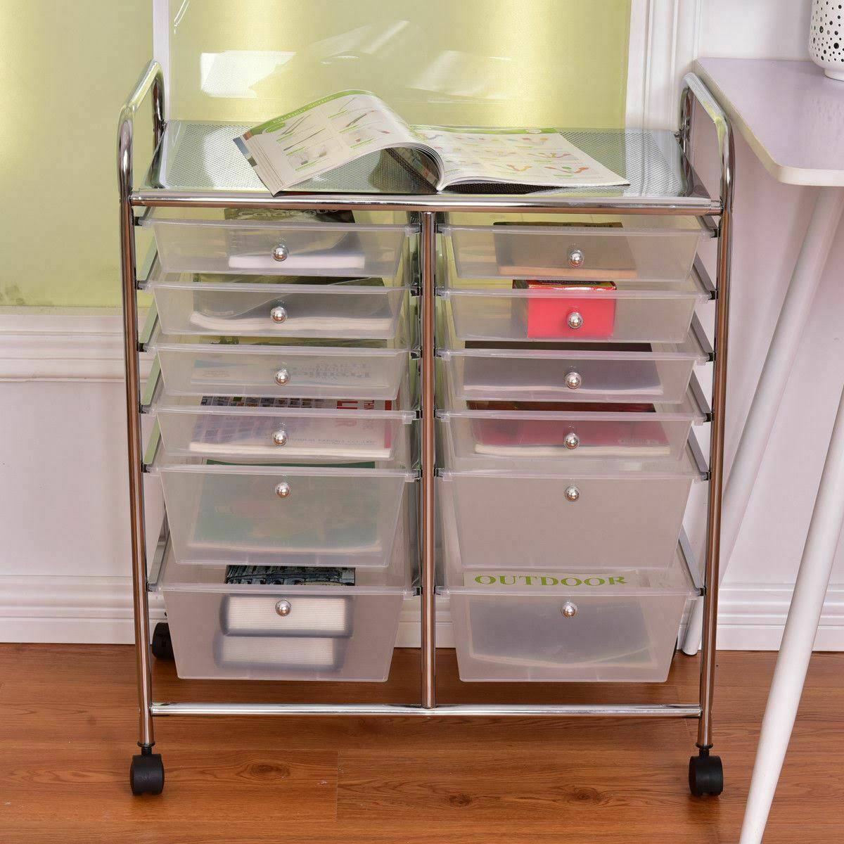 Rolling Cart 12 Storage Drawer Organizer Bins E446