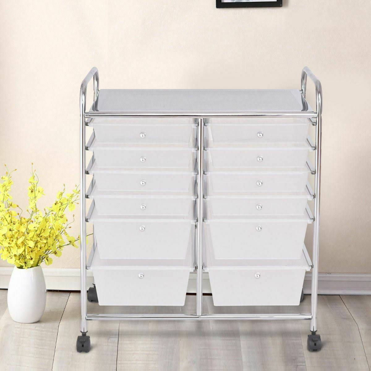 Rolling Cart 12 Storage Drawer Organizer Bins E446