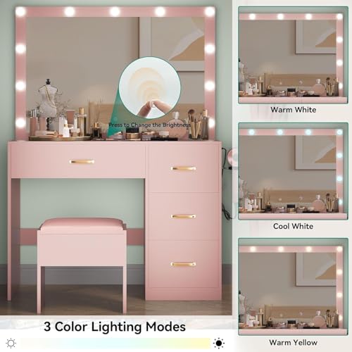 White Vanity Desk with LED Mirror and 4 Drawers P4859