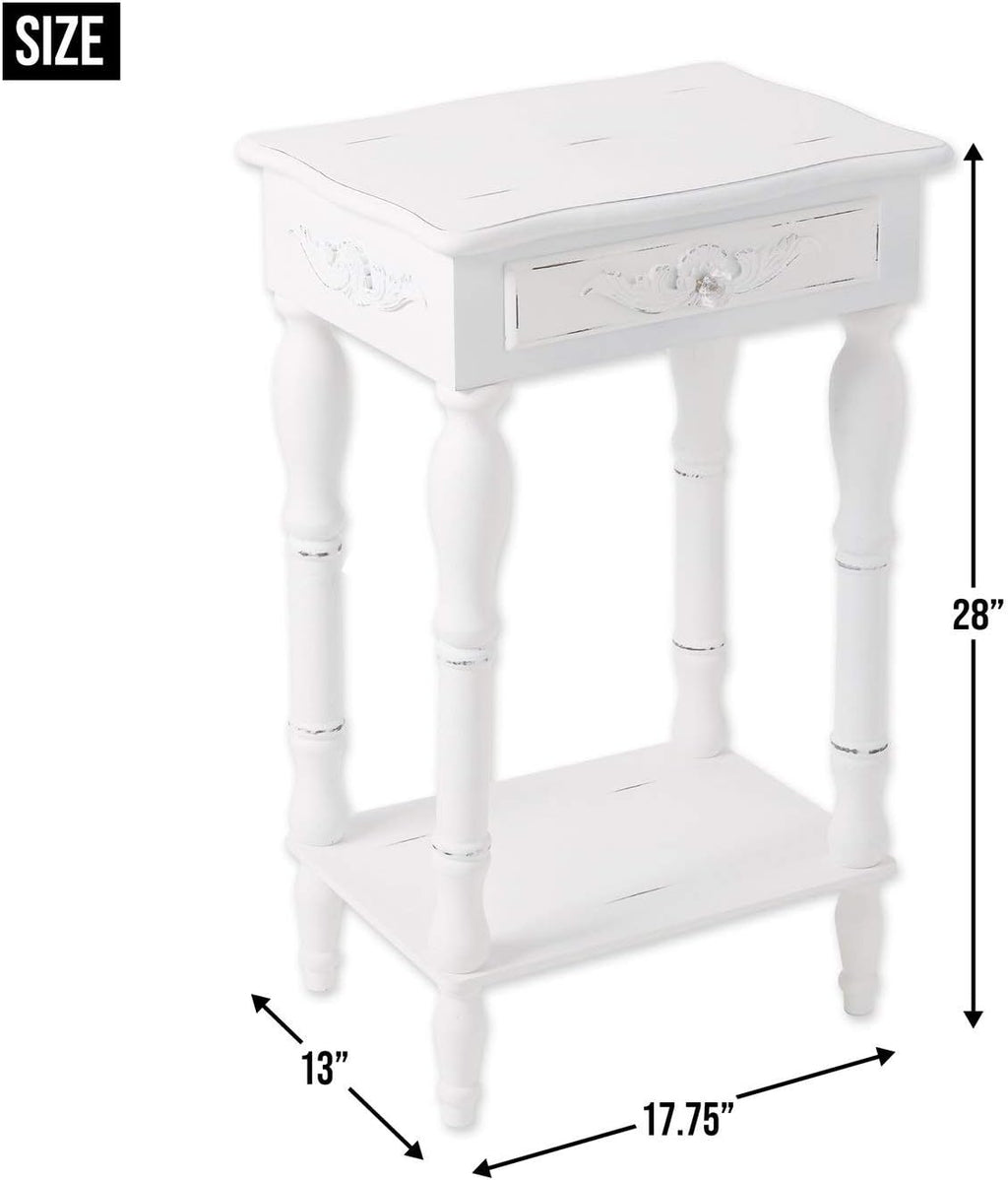 White Carved Wood Nightstand J930