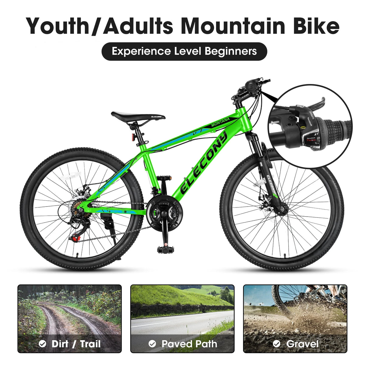 24 Green Aluminum Mountain Bike with Disc Brakes J1247